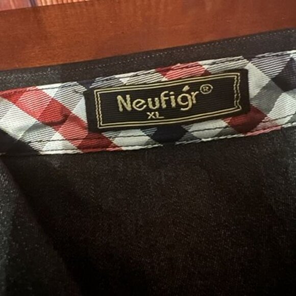 Neufig Mens Long Sleeve Shirt XL Black & Plaid Accents Button-down front - Picture 3 of 11